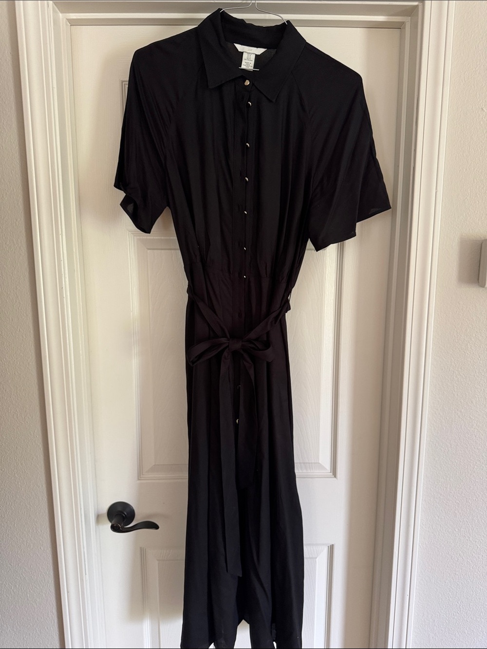 H&M Black Maxi Shirt Dress with Waist Tie